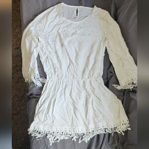 White‎ Lace Trim Tunic Top/Mini Dress
